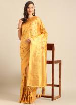 Banarasi Silk Yellow Party Wear Weaving Saree